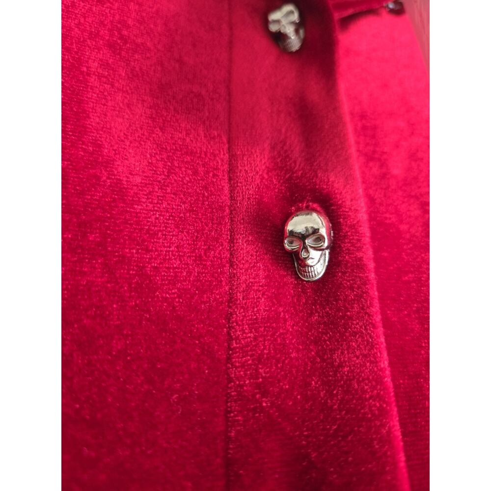ModCloth Wednesday Red Velvet Mini Dress Skulls Gothic Dark Academia Spooky Cute - Picture 7 of 12